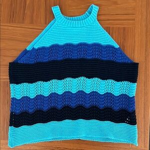 Anthropologie Blue and Navy Crochet Tank Top with Stripes